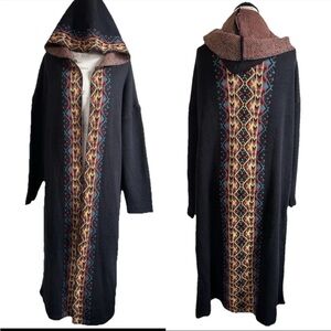 Outback Trading Company Tania Long Aztec black hooded duster cardigan L XL
